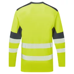 SYS602-YN-System-Hi-Vis-Eco-Long-Sleeve-Yellow-Navy-Cotton-Cool-T-Shirt-Back straight on With Segmented Tape.png