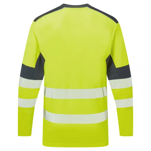 SYS602-YN-System-Hi-Vis-Eco-Long-Sleeve-Yellow-Navy-Cotton-Cool-T-Shirt-Back straight on With Segmented Tape.png