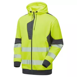 SYH-751C-System-Hi-Vis-Eco-Yellow-Navy-Zip-Thru-Hoodie-Front Angle Left With Segmented Tape.png