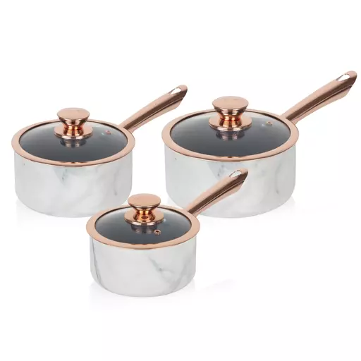 Marble Rose Gold 3 Piece Saucepan Set