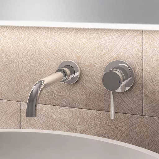 Meriden Wall Mounted Basin Mixer Tap with Curved Spout Chrome