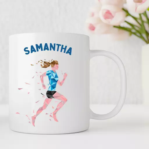Personalised Runners Mug Woman Blue Top