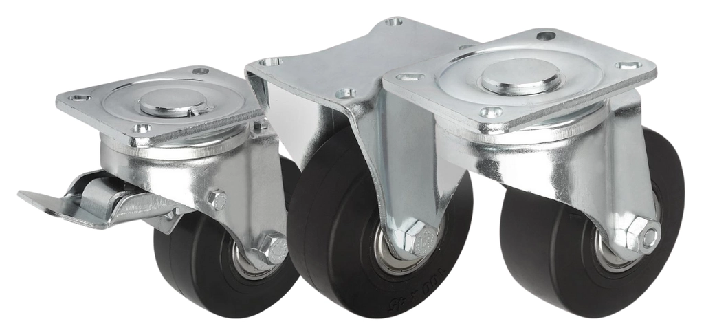 K1763 - Heavy Duty Steel Plate Swivel and Fixed Castors With Steel Wire Reinforced Elastic Solid Rubber Tyres
