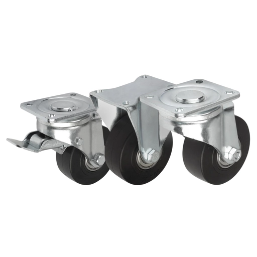 K1763 - Heavy Duty Steel Plate Swivel and Fixed Castors With Steel Wire Reinforced Elastic Solid Rubber Tyres
