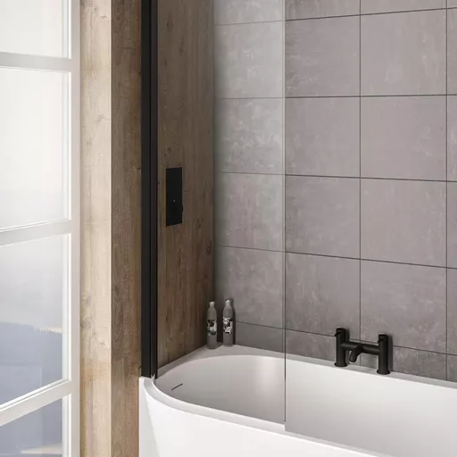 Bray 6mm 1400 x 730mm Left Hand Bath Screen - Black