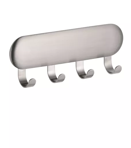 Self Adhesive Stainless Steel Key Holder Matt Silver 4 Hooks