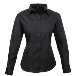 Premier_LadiesPoplinLongSleeveBlouse_PR300_Black_Front.png