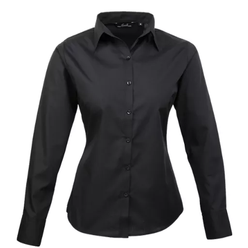 Premier_LadiesPoplinLongSleeveBlouse_PR300_Black_Front.png