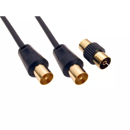 TV Aerial Coax Cable with Coupler, Black