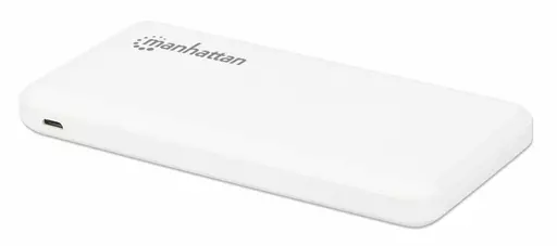 Manhattan Power Bank, 10000 mAh, Output: 2x USB-A (2.1A & 1A), Input: USB-C & Micro-USB (both 2A), White, One Year Warranty, Blister