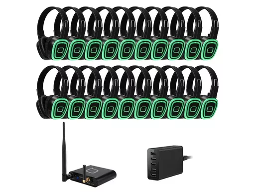 Q-Audio 20 Way Silent Disco Bundle with Bluetooth Transmitter & Charger