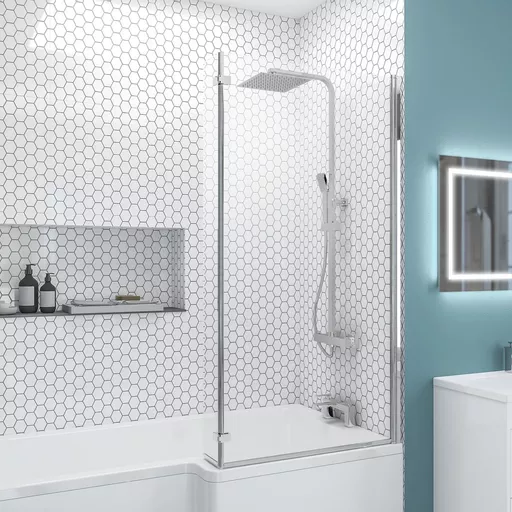 6mm 1400 x 835mm Right Hand (RH) L-Shaped Bath Screen - Chrome