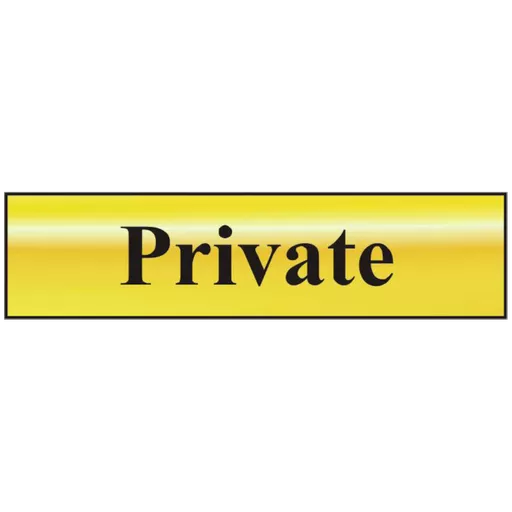 ASEC `Private` 200mm x 50mm Gold Self Adhesive Sign