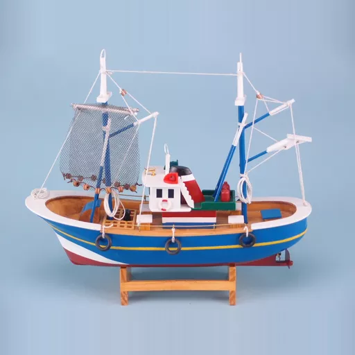 Blue Trawler with Hanging Nets