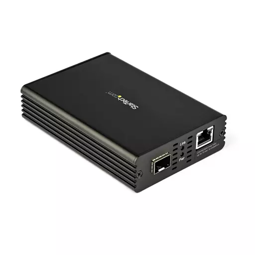 StarTech.com 10GbE Fiber Ethernet Media Converter for 1/2.5/5/10Gbps Network NBASE-T SFP to RJ45 Multigigabit Singlemode/Multimode Fiber Optic to Copper Network Ethernet to Fiber Bridge~10GbE Fiber Ethernet Media Converter for 10Gbps Network 10GBASE-T SFP