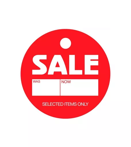 Round 'Sale Was/Now' Hanger Tickets - 100mm (Pack of 100)