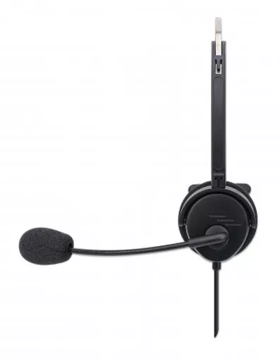 Manhattan Mono On-Ear Headset (USB) (Clearance Pricing), Microphone Boom (padded), Polybag Packaging, Adjustable Headband, In-Line Volume Control, Ear Cushion, USB-A for both sound and mic use, cable 1.5m, Three Year Warranty