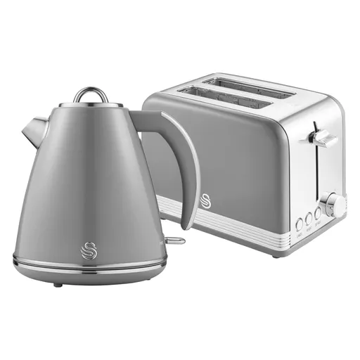 Swan Retro Kitchen Set, 1.5L Fast Boil Kettle & 2 Slice Toaster in Grey