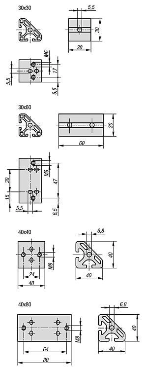 Angle Bracket. 30x30mm. 6mm Slot Width. Aluminium.