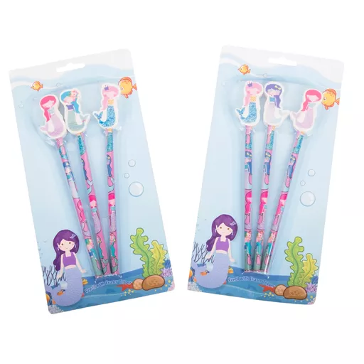 Mermaids Pencils with Erasers in Blisterpack