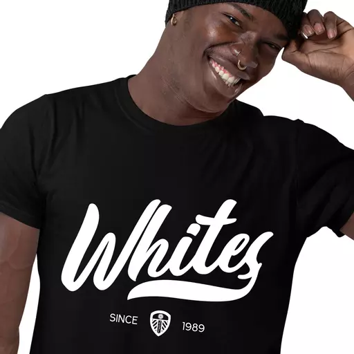 Leeds United FC Rubber Print Men's T-Shirt - Black