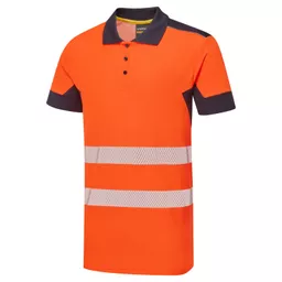 SYH-304D-System-Hi-Vis-Eco-CottonCool-Short-Sleeve-Yellow-Navy-Polo-Front Angle Left With Segmented Tape.png