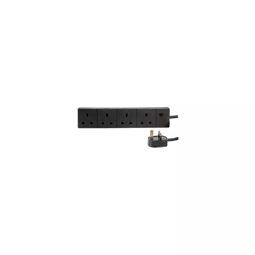 4 Gang UK Mains Extension Lead, Black