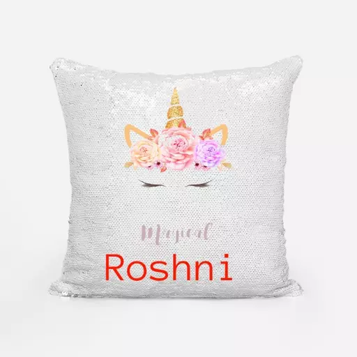 Personalised Unicorn inspired Name Cushion sequin Magic Cushion Cover Gift