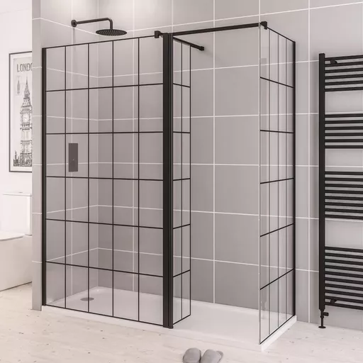 Vantage 2000 8mm Easy Clean 2000mm x 300mm  Framed Flipper Shower Panel - Matt Black