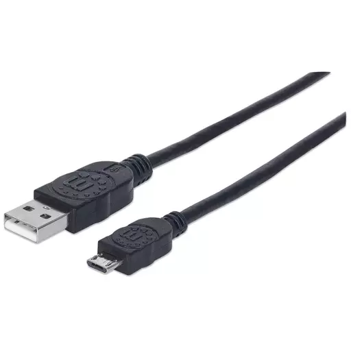 Manhattan USB-A to Micro-USB Cable, 3m, Male to Male, Black, 480 Mbps (USB 2.0), Equivalent to UUSBHAUB3M, Hi-Speed USB, Lifetime Warranty, Polybag