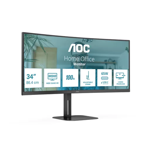 AOC V5 CU34V5C/BK LED display 86.4 cm (34") 3440 x 1440 pixels Wide Quad HD Black