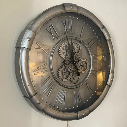 Giant Brushed Steel Cogs Clock