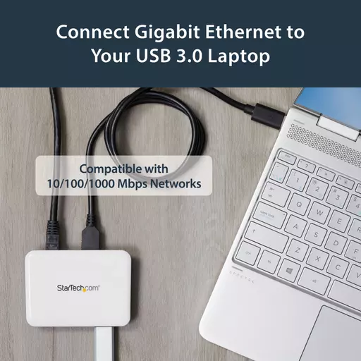 StarTech.com USB 3.0 to Gigabit Ethernet NIC Network Adapter with 3 Port Hub - White