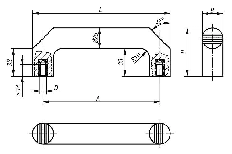 Pull Handle. 140mm Hole Centres. Brass Fittings.