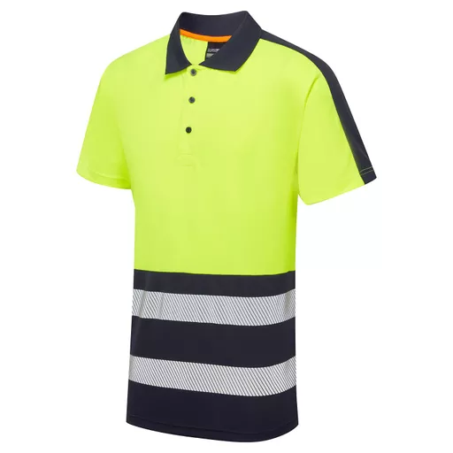 Essentials Hi-Vis Eco Coolair 2 Tone Yellow/Navy Polo Shirt