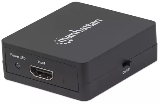 Manhattan HDMI Splitter 2-Port , 1080p, Black, Displays output from x1 HDMI source to x2 HD displays (same output to both displays), USB-A Powered (cable included, 0.7m), Three Year Warranty, Retail Box