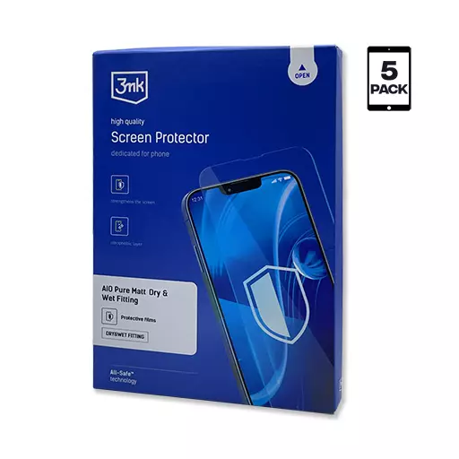 Pure Matte Screen Protector Film - Tablet Size (5 Pack) (Dry & Wet Fit) - For 3mk AIO Protection System