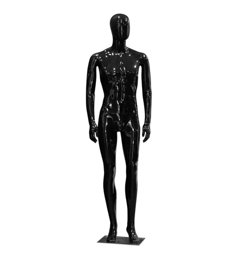 Gloss Black Male Faceless Mannequin - Arms by Side
