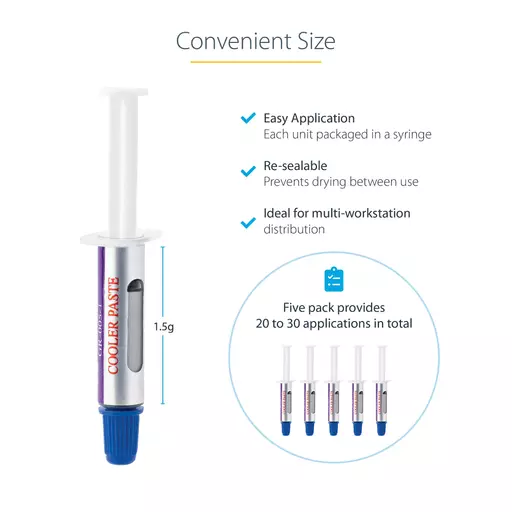 StarTech.com Thermal Paste, Pack of 5 Re-sealable Syringes (1.5g / each), Metal Oxide Compound, CPU Heat Sink Thermal Grease Paste