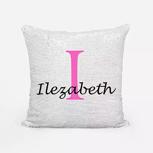 Personalised Sequin Magic Cushion For Her – Custom Initial "I" & Name Gift