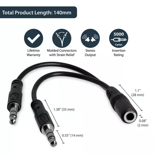 StarTech.com 3.5mm 4 Position to 2x 3 Position 3.5mm Headset Splitter Adapter - F/M