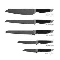 TOWER Damascus Effect Kitchen Knife Set with Stainless Steel Blades and  Acrylic Stand, 5 Piece, Mirror Black 5 Piece