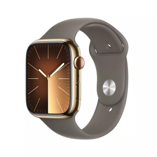 Apple Watch Series 9 GPS + Cellular 45mm Gold Stainless Steel Case w/ Clay Sport Band - S/M