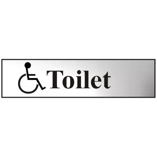 ASEC `Disabled Toilet` 200mm x 50mm Chrome Self Adhesive Sign