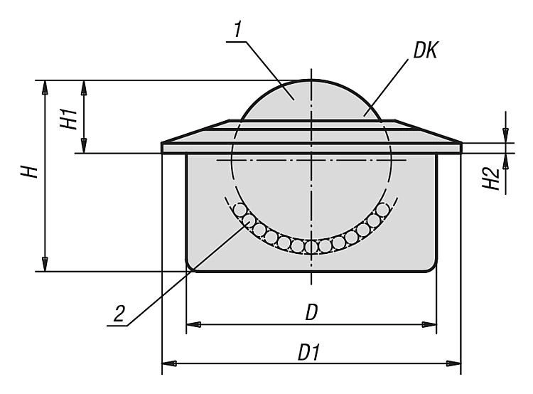 Ball Transfer Unit Housing. 57.1mm Ball Diameter. Body Steel. Balls Steel.
