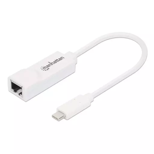 Manhattan USB-C to Gigabit (10/100/1000 Mbps) Network Adapter, White, Equivalent to US1GC30W, supports up to 2 Gbps full-duplex transfer speed, RJ45, Three Year Warranty, Blister