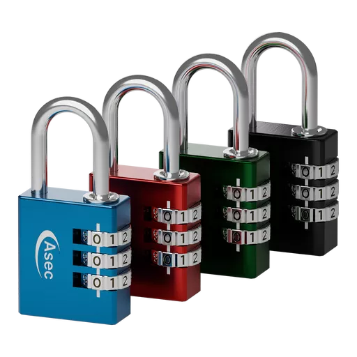 ASEC Coloured Aluminium Open Shackle Combination Padlock