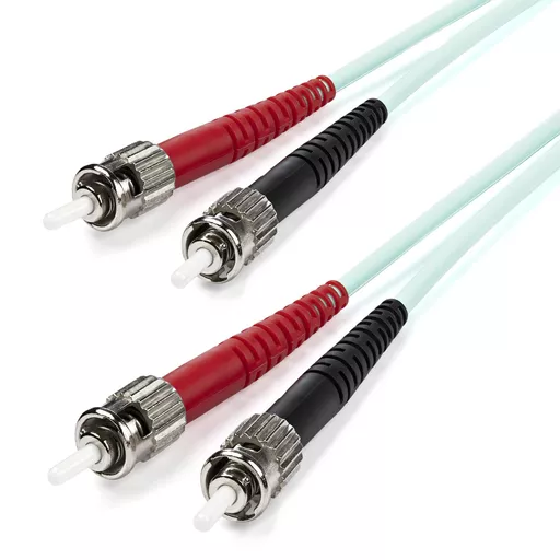 StarTech.com 1m (3ft) ST/UPC OM3 Multimode Fiber Optic Cable, Full Duplex 50/125µm Zipcord Fiber Cable, 100G Networks, LOMMF/VCSEL - LSZH Fiber Jumper Cord