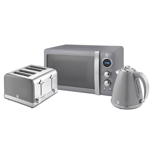 Retro 1.5L Kettle, 4 Slice Toaster and 20L Microwave Bundle in Grey
