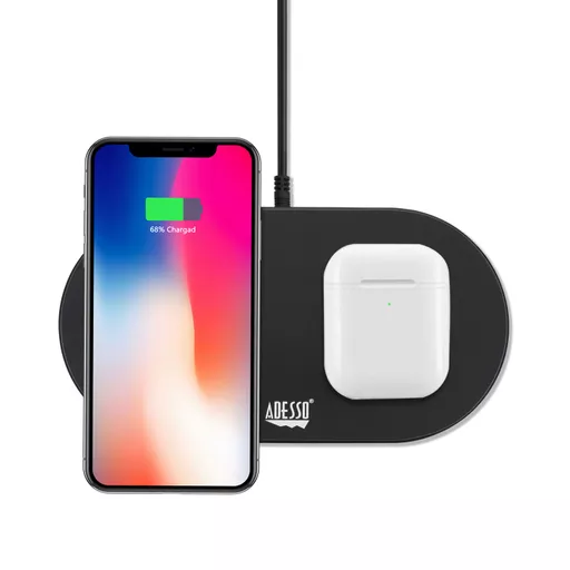 Adesso AUH-1040 mobile device charger Headset, Smartphone, Smartwatch Black USB Wireless charging Fast charging Indoor